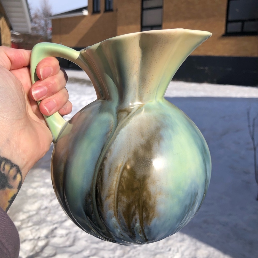 Vintage Sylvac made in England Pitcher Jug drip glaze Art deco style green blue💙 - Picture 9 of 11